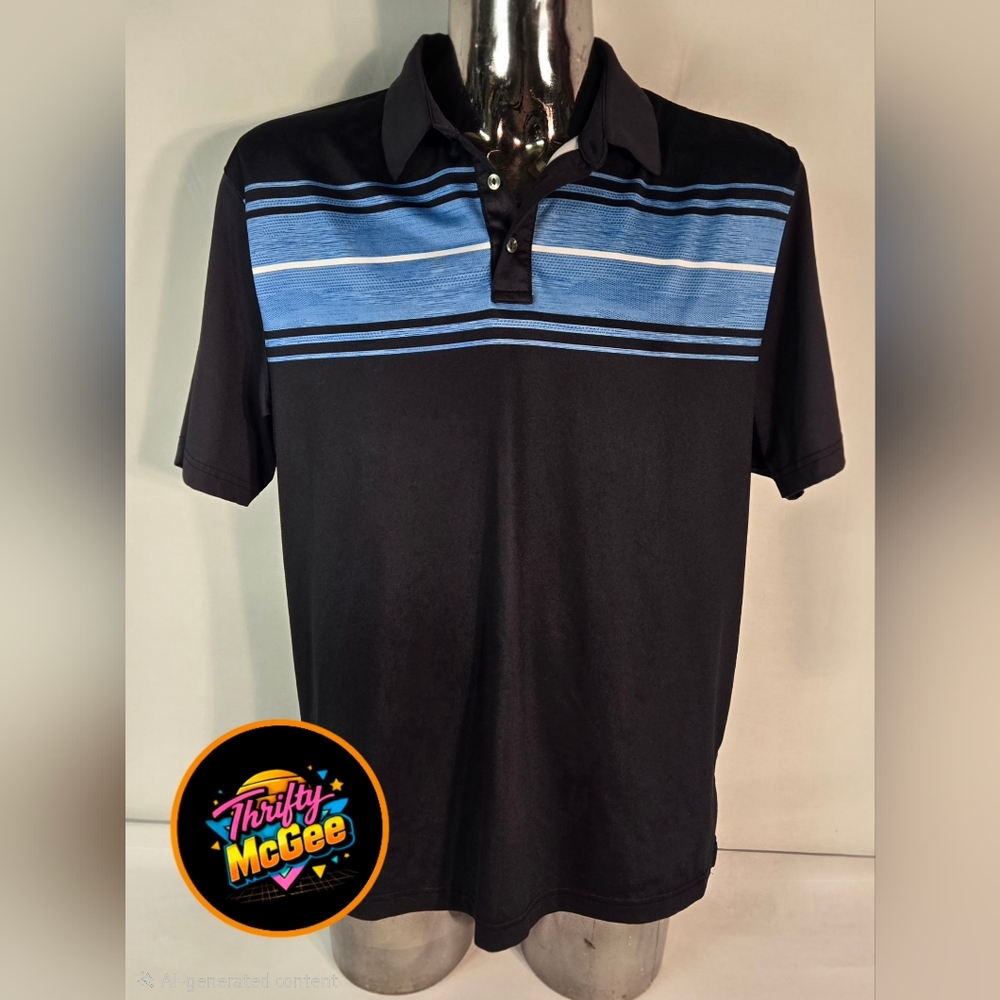 Ben Hogan Performance Golf Polo Shirt Men’s Large Blue Stripe Athletic Golf Shir